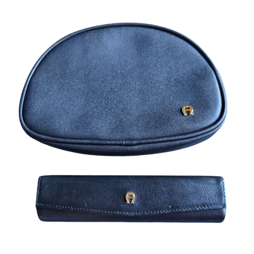 VGUC Etienne Aigner black leather cosmetic bag bundle
